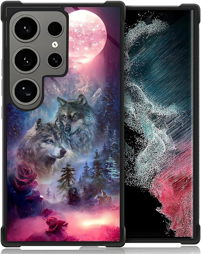 for Samsung Galaxy S24 Ultra Case, Star Two Wolfs Howling Pattern Graphic Design Girl Boy Soft Silicone Hard Acrylic Shock Protection for Samsung Galaxy S24 Ultra