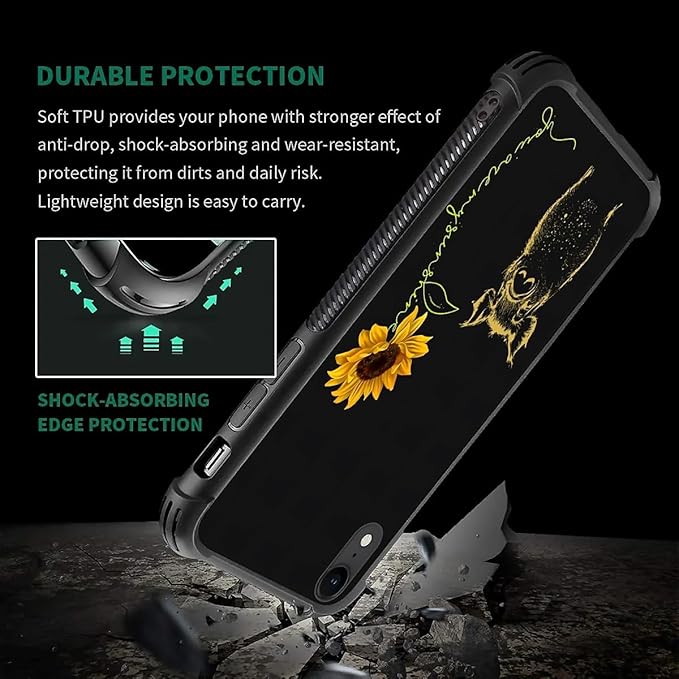 for iPhone XR Case, Pig Sunflower Yellow Sunshine Pattern Graphic Design Girl Boy Soft Silicone Hard Acrylic Shock Protection for iPhone XR