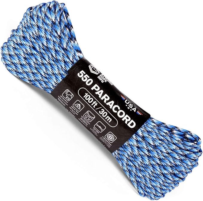 Atwood Rope MFG 550 Paracord 100 Feet 7-Strand Core Nylon Parachute Cord Outside Survival Gear Made in USA | Lanyards, Bracelets, Handle Wraps, Keychain (Blue Snake)
