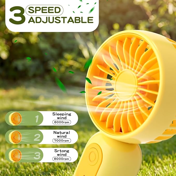 Rossesay 6 Pcs Mini Portable Fan Bulk Cute Handheld Lightweight Small Little Personal Hand Eyelash Fan 3 Speeds USB Rechargeable for Women Men Indoor Outdoor Makeup Travel (Yellow)