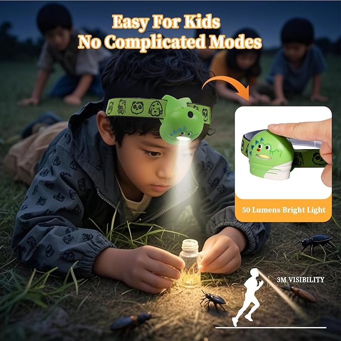 KunHe 8 Pack LED Kids Headlamp with Animal Designs Adjustable Headlight for Camping Running Christmas Stocking Stuffers Christmas Gifts for Girls Boys Batteries Included