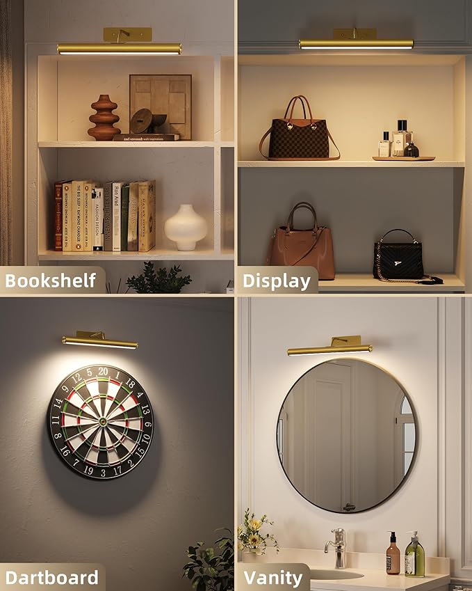 EZVALO Picture Lights for Wall, 6000mAh Rechargeable Battery 16″ Painting Light with Remote, 3 Color Temps Wireless Art Light for Gallery, Living Room, Hallway (Gold)