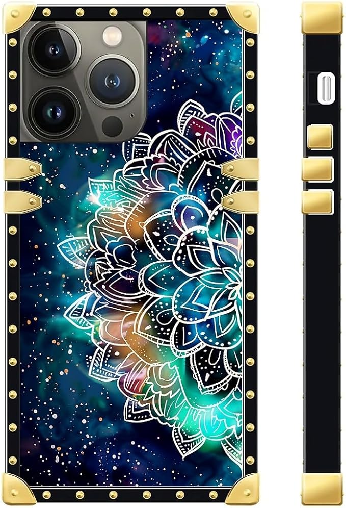 Compatible with iPhone 13 Pro Max Case, Starry Sky Colourful Mandala Luxury Golden Decoration for Girl Women Soft TPU Shockproof Protective Hard PC Back for iPhone 13 Pro Max