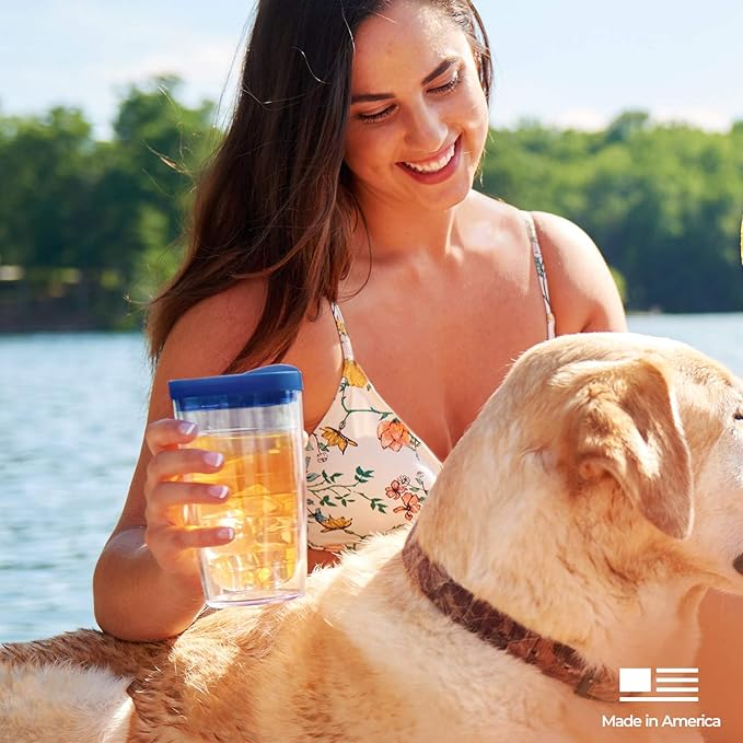 Tervis Clear & Colorful Tabletop Made in USA Double Walled Insulated Tumbler Travel Cup Keeps Drinks Cold & Hot, 16oz, Clear