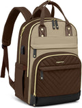 Laptop Backpack for Women Work Bag - 15.6 inch Travel Backpack Purse with USB Charger College Bookbag Waterproof Cute Casual Daypack Fashion Business Computer Backpacks for Teacher Nurse Brown Khaki