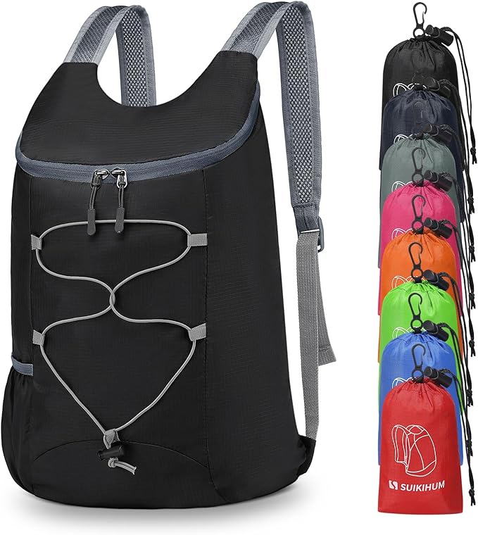 20L Hiking-Daypack Lightweight Foldable Travel Packable Backpack for Camping Cycling Outdoor, Black