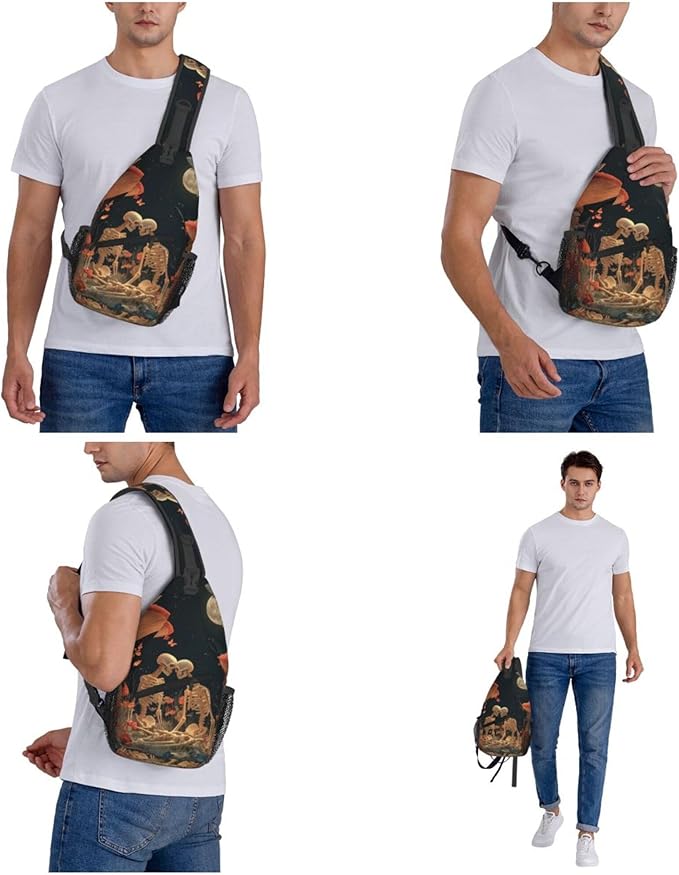 FyLybois Skull Sling Bag for Women Lightweight Crossbody Backpack Casual Daypack with Adjustable Strap for Travel Work Hiking Everyday Use