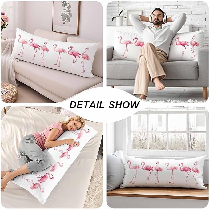 Body Pillowcases with Zipper Flamingo, Cozy Body Pillow Covers Cushion Cover 20 X 54 Inches, Tropical Flamingos Pink Outdoor Body Pillow Case for Home Bedroom Couch Sofa