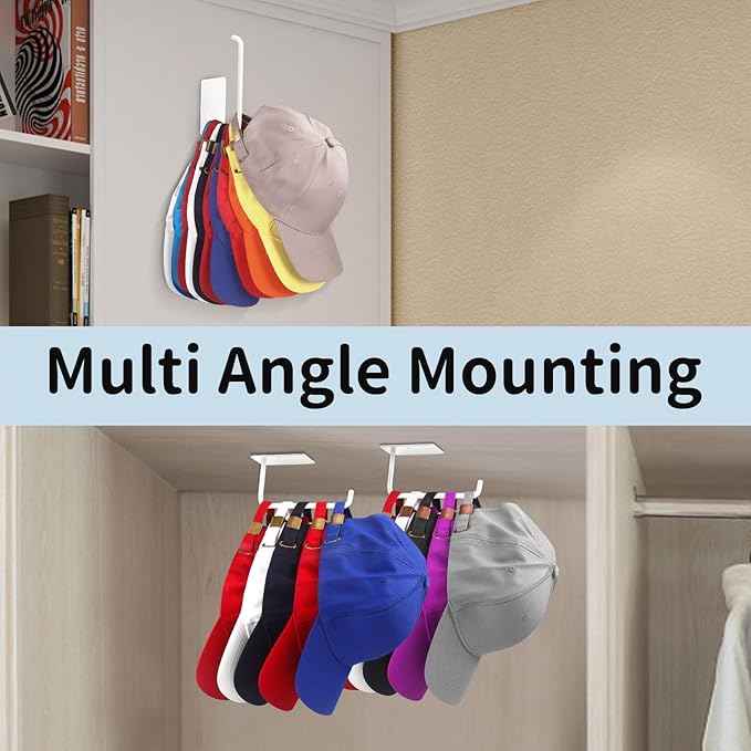 Hat Racks for Baseball Caps 2 Pack, Stainless Steel Adhesive Hat Hanger Hooks Holder for Wall, Multi-Purpose Strong Hook Organizer Can Hold More Than 20 Hats for Door/Closet