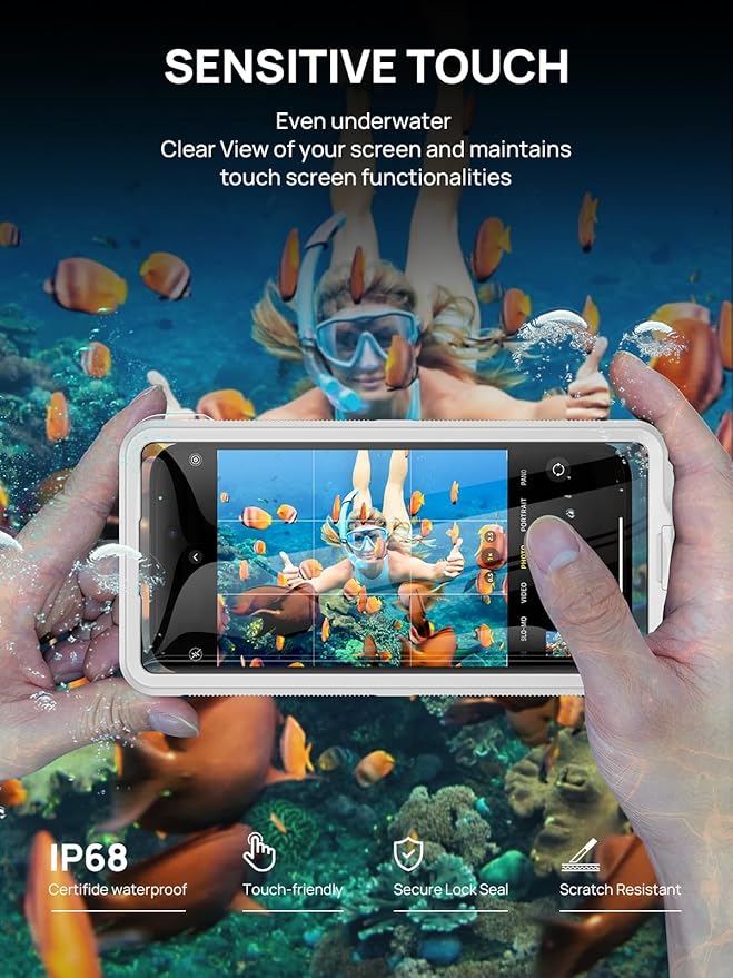 Lanhiem Snorkeling Underwater Phone Case for Diving, IP68 Professional Universal Waterproof Outdoor Video Photo Cellphone Case with Lanyard for iPhone Galaxy Pixel Moto All Series (Clear/White)
