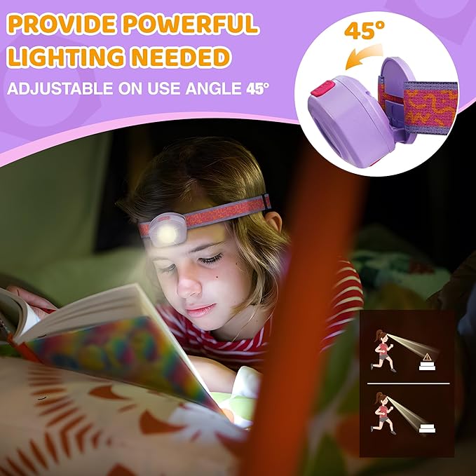 EverBrite LED Headlamp Rechargeable Kids Headlamp with RGB Mode and Adjustable Headband, 3 Modes Multicolor Headlamp for Camping, Reading, Exploring, Halloween, Christmas-2 Pack