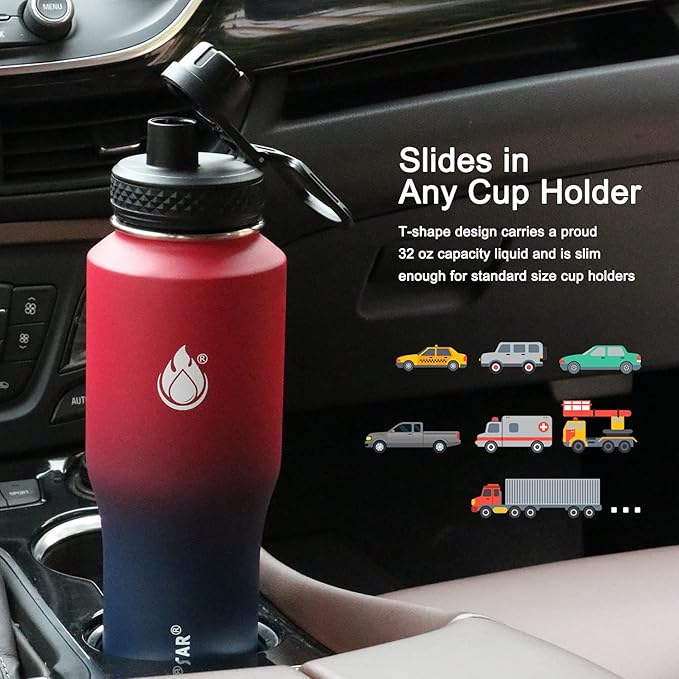 SENDESTAR 32oz Water Bottle Wide Mouth Stainless Steel Vacuum Insulated Double Wall with 2 Lids Fit in Any Car Cup Holder