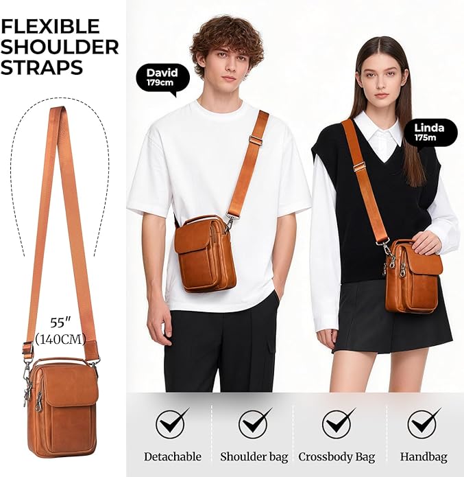 Augus Leather Small Messenger Bag For Men Crossbody Handbag Shoulder Sling Travel Bags for Men Purse Daypack Magnetic Buckle