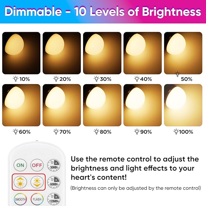 2-Pack A19 Rechargeable Light Bulbs with Remote, 15 Colors Shift + Dimmable Battery Operated Detachable LED Bulbs with 3 Timer, Wireless Emergency Puck Light Bulb for Lamps Wall Sconce, Non-Hardwired