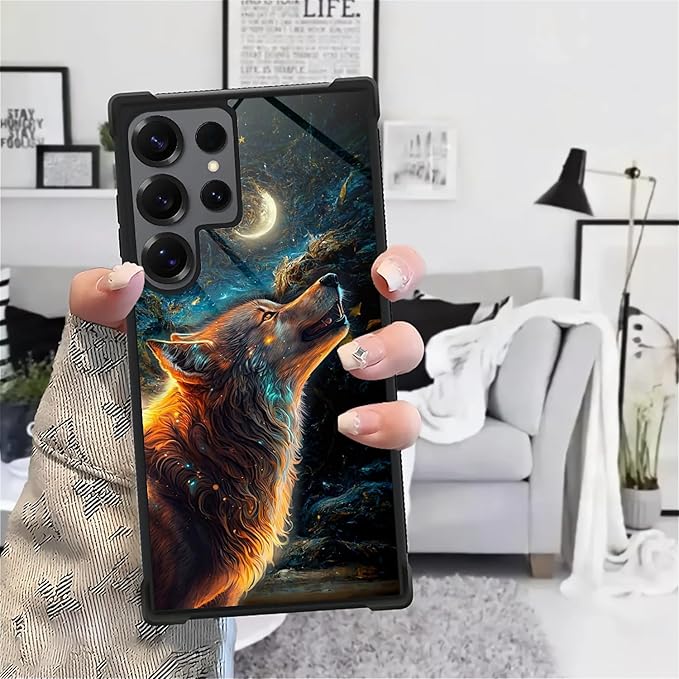 for Samsung Galaxy S25 Ultra Case,Graphic Design for Girl Boy Soft Silicone Hard Acrylic Shock Protection Designed for Samsung Galaxy S25 Ultra Star Cave Hungry Wolf Pattern