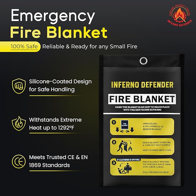 Emergency Fire Blanket For Home And Kitchen, Safe Touch Silicone Coated, 4 Pack Fiberglass Fire Blanket for Home, Fire Suppression for Kitchen, Fire Extinguisher For Kitchen BBQ Camping 39” x 39”