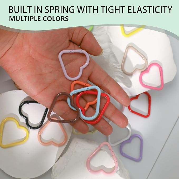 21-Pack Colorful Heart Carabiner Clips, Cute Keychain Purse Clip,Heart Ring Carabiner for Keychains,Backpacks, Keys(Multicolor, Bulk Value Set)