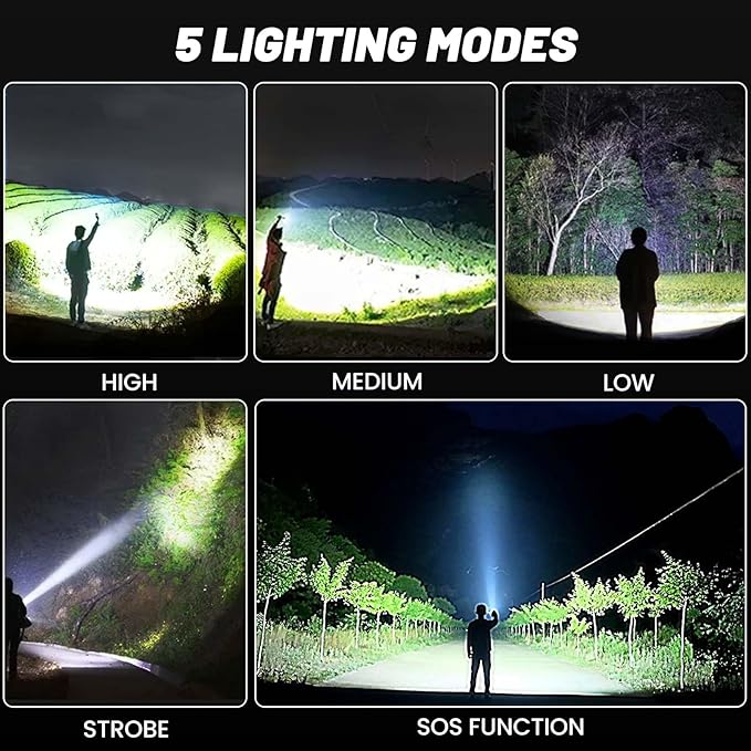 Rechargeable Flashlights 99,000 Lumens, Super Bright LED Flashlight High Lumens with USB Cable, 5 Modes Waterproof Flashlight Powerful Flash Light for Home Camping Hiking