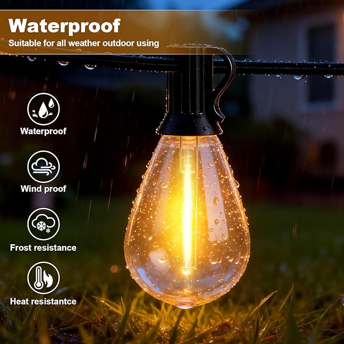 50FT Outdoor String Lights, 15m Waterproof Remote LED Patio Lights with 19+1 S11 Bulbs 10FT Extension Cable, Dimmable Outside Hanging Lights for House, Porch,Yard,Garden,Bistro, Gazebo lighting