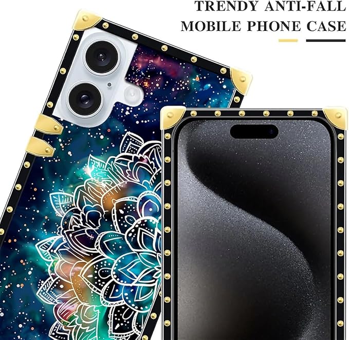 Compatible with iPhone 16 Plus Case, Starry Sky Colourful Mandala Luxury Golden Decoration for Girl Women Soft TPU Shockproof Protective Hard PC Back