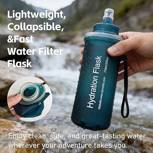 AXEN Collapsible Water Bottle with Filter System, Soft Hydration Flask for Trail Running, Camping, Hiking, Cycling, 500ml Slate Green