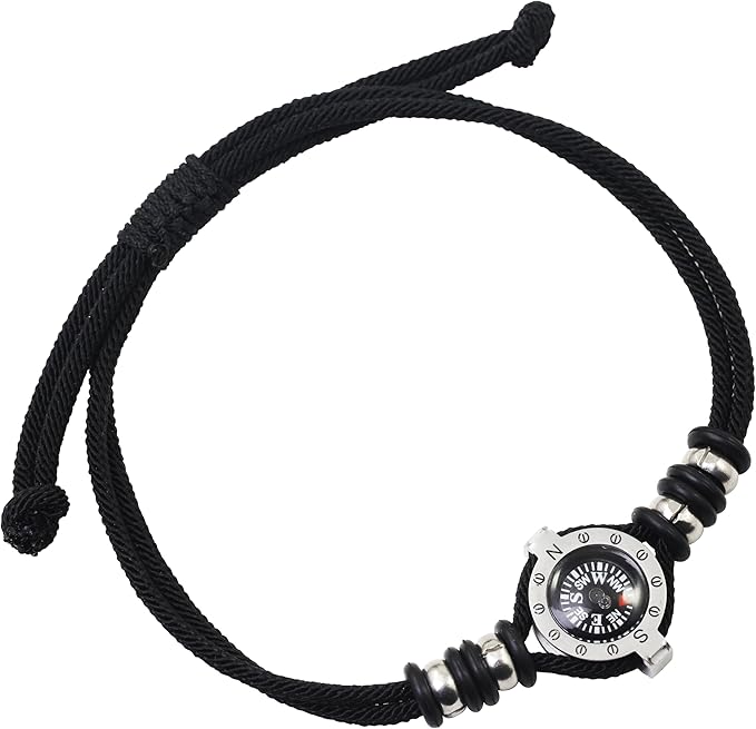 Innocence Adjustable Paracord Wrist Compass Bracelet For Men Women Outdoor Sports Camping Survival Jewelry (Black)