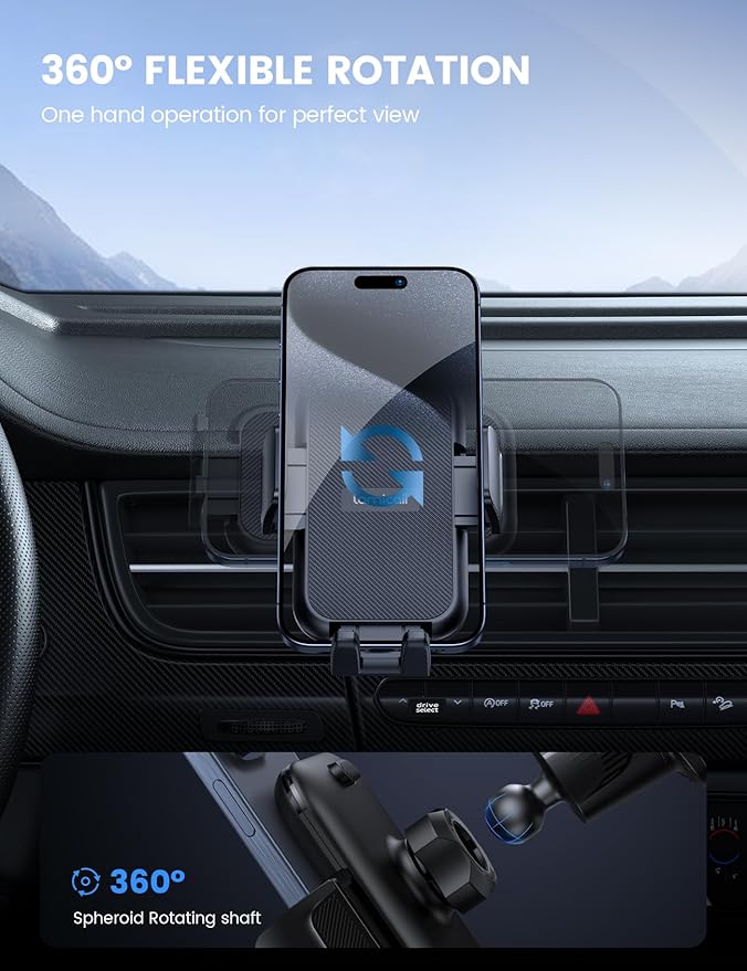 Lamicall 2026 Wider Clamp & Metal Hook Car Phone Holder Vent [Thick Cases Friendly] Phone Holders for Your Car Mount Automobile Hands Free Cradle Air Vent for iPhone 17 16 15 Pro Max Dark Grey