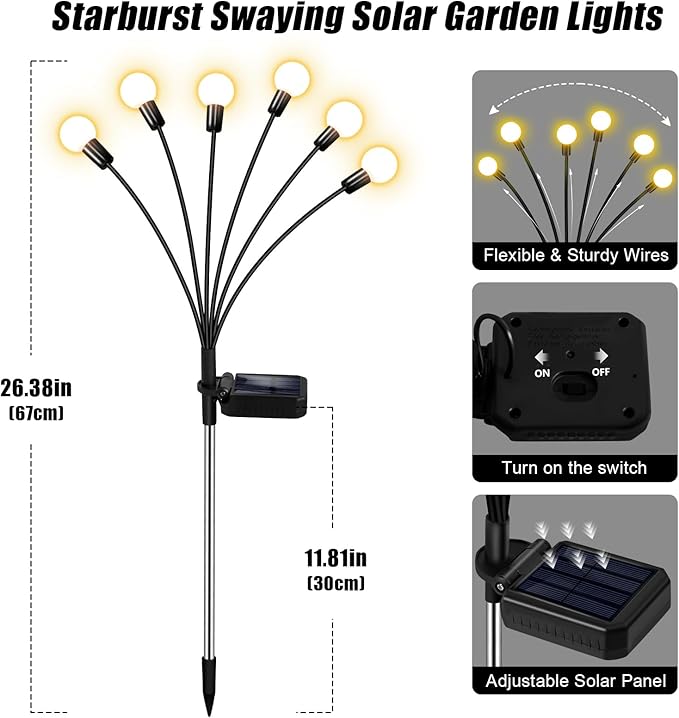 ZFNN Solar Garden Lights Outdoor, 8 Pack Solar Firefly Lights, Starburst Swaying Lights, Waterproof Garden Decor for Yard Patio Pathway Lawn, Gardening Gifts for Women, White