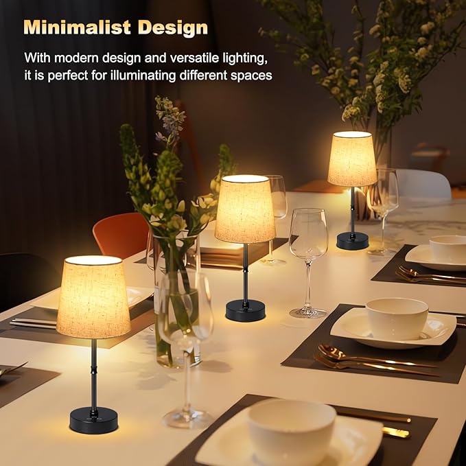 Wowag Cordless Table Lamp,5000mAh Rechargeable Battery Operated Desk Lamp,3 Colors & 7 RGB Stepless Dimmable,Portable Wireless Touch Bedside Night Light for Restaurant,Home,Decor Party,Flaxen Shade