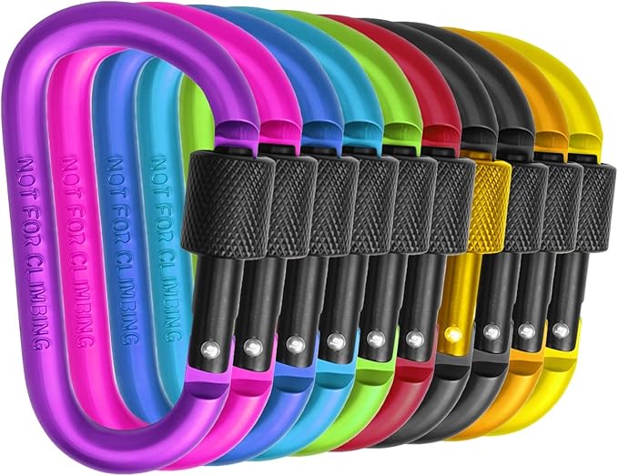 Locking Carabiner Clip, Vonpri 3 Inch D Ring Clips Spring Snap Key Chain Hook Screw Gate Aluminum Carabiners for Outdoor Travel Camping Fishing Hiking Backpack
