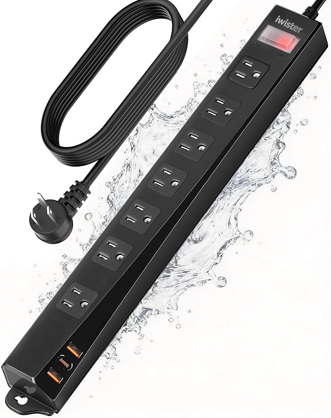 Outdoor Power Strip Weatherproof IPX6,1625W/13A 10 Ft Extension Cord with Multiple Outlets,7 AC & 3 USB, Wall Mount for Camping,Poolside,Garden,Workshop