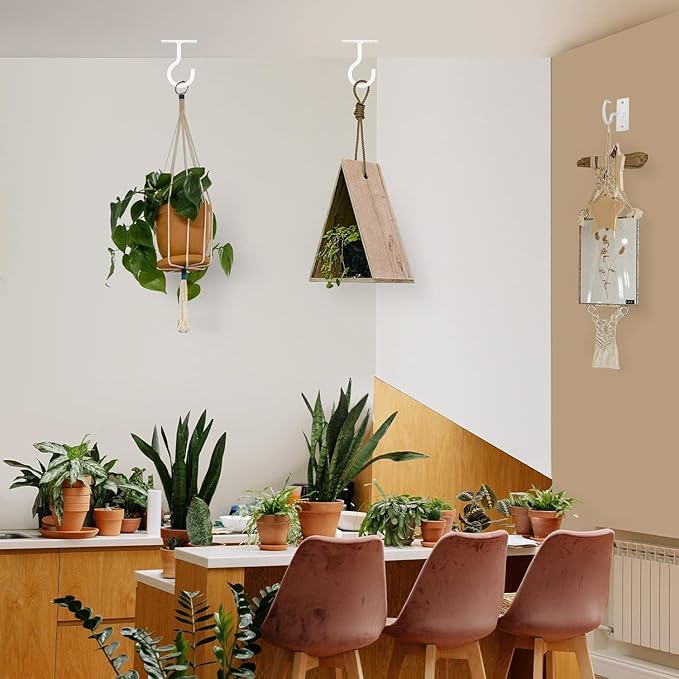 50Pack 6inch Hanging Plant Hooks Bracket Metal Wall Hook,Anti-Rust Indoor Outdoor White