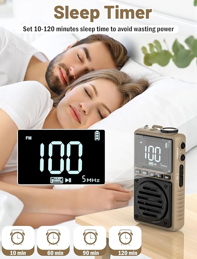 Digital AM FM Weather Band Radio 851mAh Rechargeable Portable Pocket Radio with Best Reception,Flashlight,LCD Screen, Back Clip,Stereo Earphone Jack, SOS Alarm,Sleep Timer for Jogging（Brown）