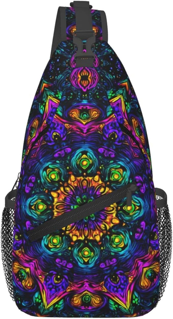 Psychadelic Trippy Art Sling Bag Crossbody Travel Hiking Chest Backpack Shoulder Daypack For Women Men