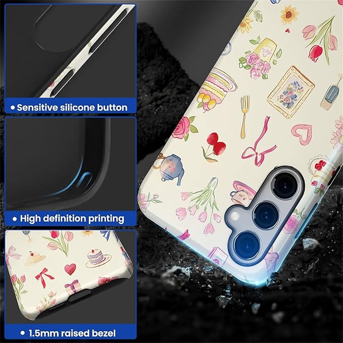 for Samsung Galaxy S24 Plus Case,HL2 Aesthetic Bow Preppy Collage Hybrid 2 Layer Hard Shell Silicone Protective Pattern Design Case