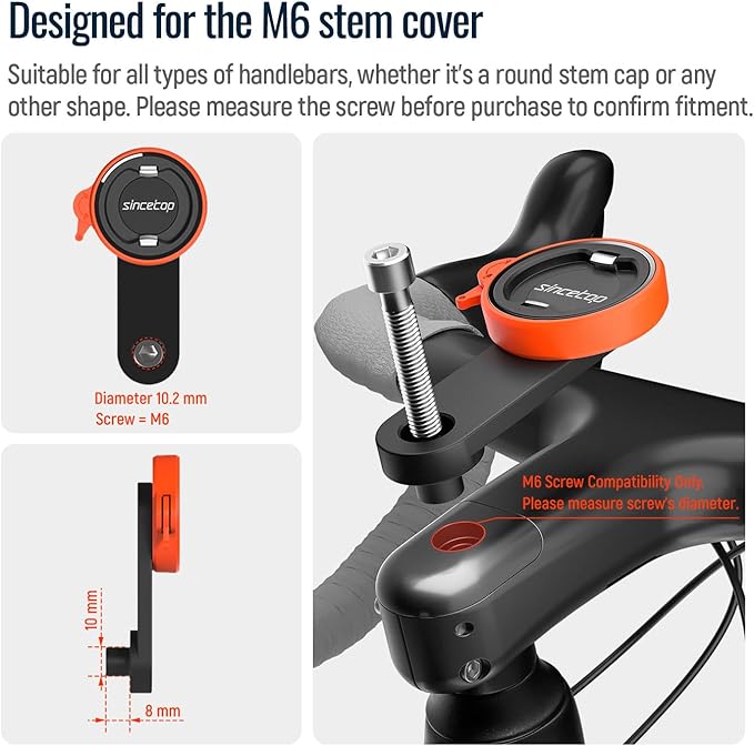 sincetop Bike Phone Mount,Mountain Bicycle Stem Cap Phone Holder,Universal Aluminum Handlebar Phone Clamp,MTB Road Bike Cycling Mobile Phone Clip,Quick Attach/Release-Orange【Series C-1st Gen】