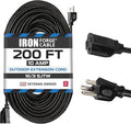 Iron Forge Cable 200 Ft Black Extension Cord, 16/3, 200 Foot Extension Cord, 3 Prong, Weatherproof - Great for Outside Use