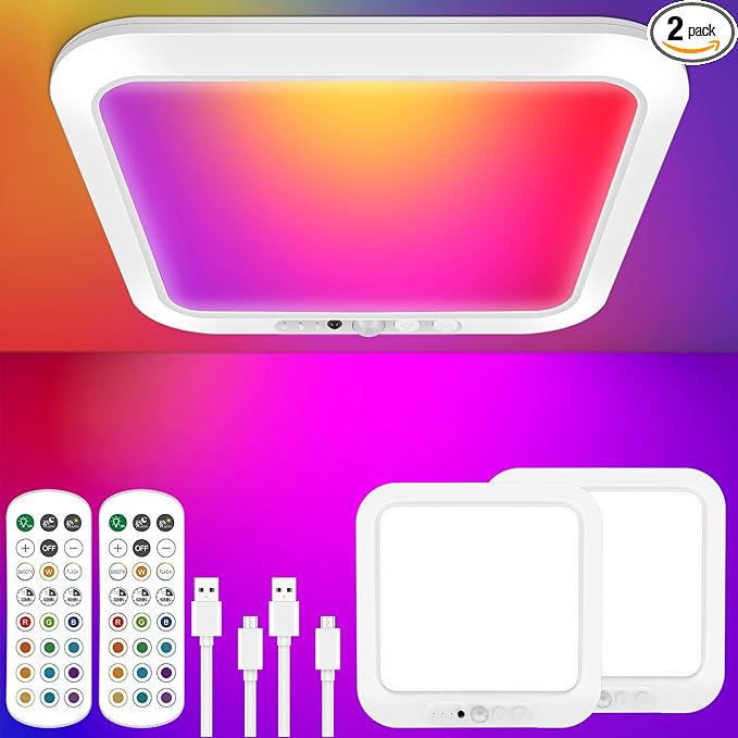 Rechargeable Motion Sensor Closet Light with Remote, Wireless Shower Lights for Inside Shower, Battery Powered Closet Light Magnetic, LED Shower Light No Wiring for Bathroom, Shower, Closet, 2-Pack