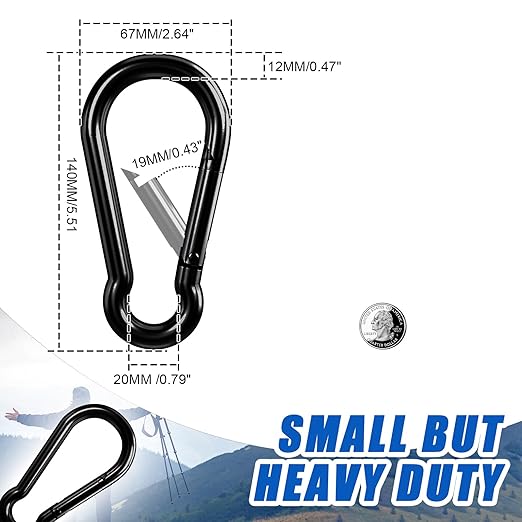 Large Carabiner Clip Hook, 5.5 inch 2 pcs Black Heavy Duty Spring Snap Hook Key Chain, Carabiners Clips for Outdoor Camping, Swing Set, Hammock, Hiking Travel, Fishing, Quick Link Keychain