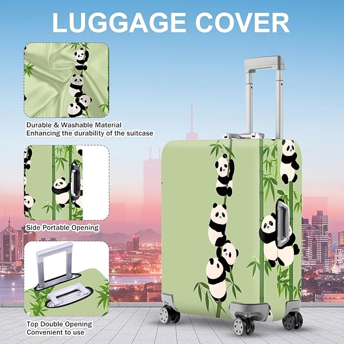 ANNA QUEEN Cute Panda Bamboo Luggage Cover, Cartoon Animal Suitcase Protector for 28-30 Inch Luggage