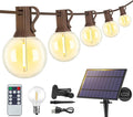 Larkvue 25FT Solar String Lights Outdoor with Remote, Waterproof Dimmable 3 Modes Patio Lights with 10+1 LED Shatterproof G40 Bulbs for Wedding-Brown