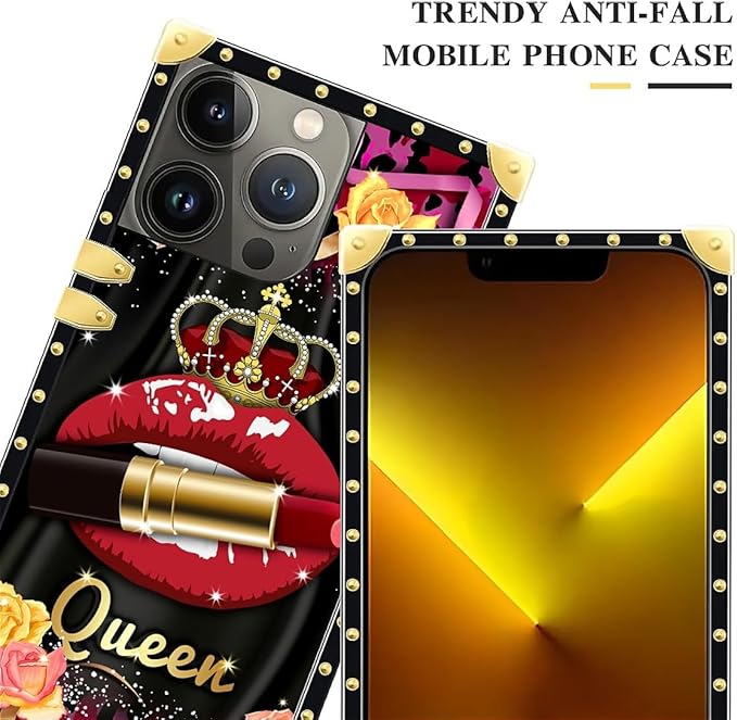 Compatible with iPhone 13 Pro Max Case, Queen Lip Crown Leopard Print Luxury Golden Decoration for Girl Women Soft TPU Shockproof Protective Hard PC Back for iPhone 13 Pro Max