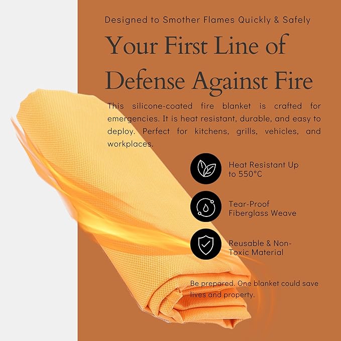 Fire Blanket -Certified 1500F Extra Thick, Glow In The Dark Fireproof Emergency Supplies. 500gsm, 0.5mm Thick Fire Blankets Emergency For Home. 2pc Silicone Emergency Blanket 40"x40" By Supa Ant