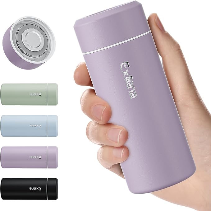 【Upgraded】Exllena Small Insulated Water Bottle 8 oz/250ml– Mini Insulated Water Bottle for Hot & Cold Drinks, Perfect Small Flask for Travel, Purse...(Light Purple)