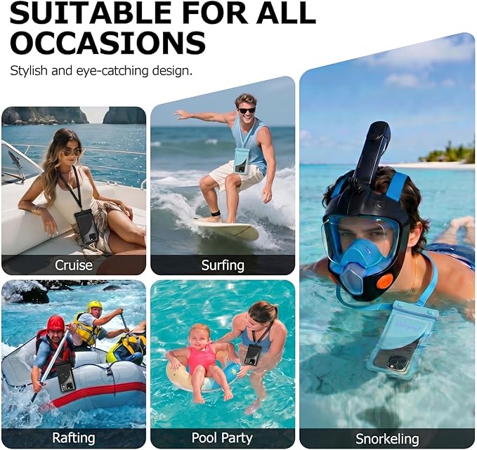 Waterproof Phone Pouch, with Interior Card Pocket, Large Waterproof Phone Case for iPhone 17 16 15 14 Pro Max, IPX8 Lightweight Cellphone Dry Bag, Beach Cruise Ship Essential,1 Pack-Black-8.3″