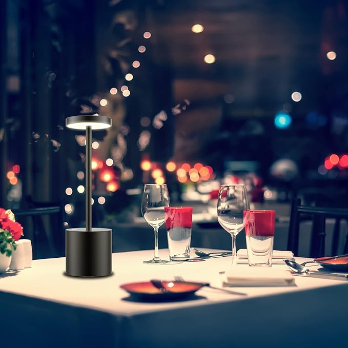 TBBGA LED Cordless Table Lamp,Rechargeable 3 Color Stepless Dimming Battery Operated Lamp,Metal Portable Indoor and Outdoor Night Light,for Home Office/Living Room/Restaurant/Study.(Black)