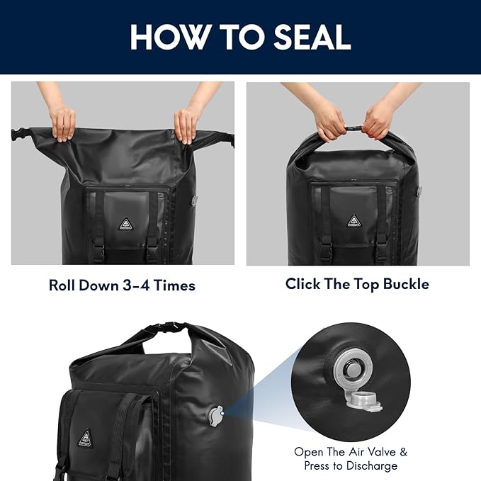 Haimont Waterproof Backpack Roll Top Dry Bag Kayak Dry Backpack for Outdoor Dry Pack Boating Fishing Camping, 60L, Black