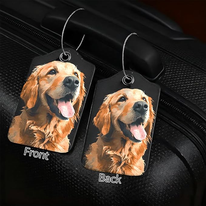 2 Pack Cute Dog Luggage Tags for Suitcases, Golden Retriever & Frenchie ID Tags with Privacy Cover, PU Leather Bag Identifiers, Spring & Summer Travel Essentials, Mother's Day