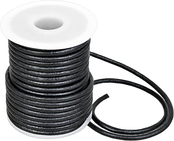 GENIQUE Real/Genuine Round Leather String Cord for Necklace, Bracelets, Jewelry, Kumihimo Braiding, DIY Projects (10 Metres) (3mm, Gunmetal Metallic)