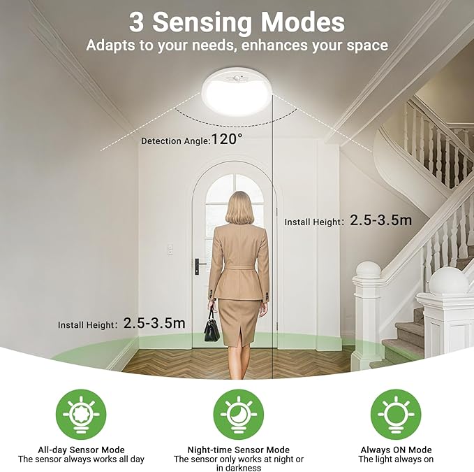 zemty 2Pack 9inch Motion Sensor Ceiling Lights Wired,18W 1800lm 3CCT/3 Mode/30-120s Timer, Bright White LED Flush Mount Light Fixture Motion Activated for Closet Pantry Hallways Stairwells Garage